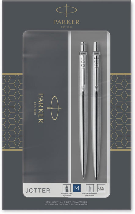 Parker Jotter cadeauset duoset, balpen en vulpotlood, zilver CT 5 stuks