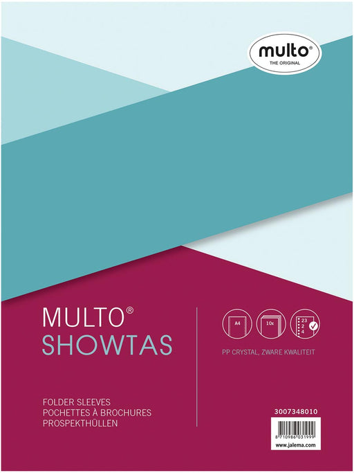Multo geperforeerde showtas ft A4, 23-gaatsperforatie, glashelder, pak van 10 stuks 10 stuks, OfficeTown