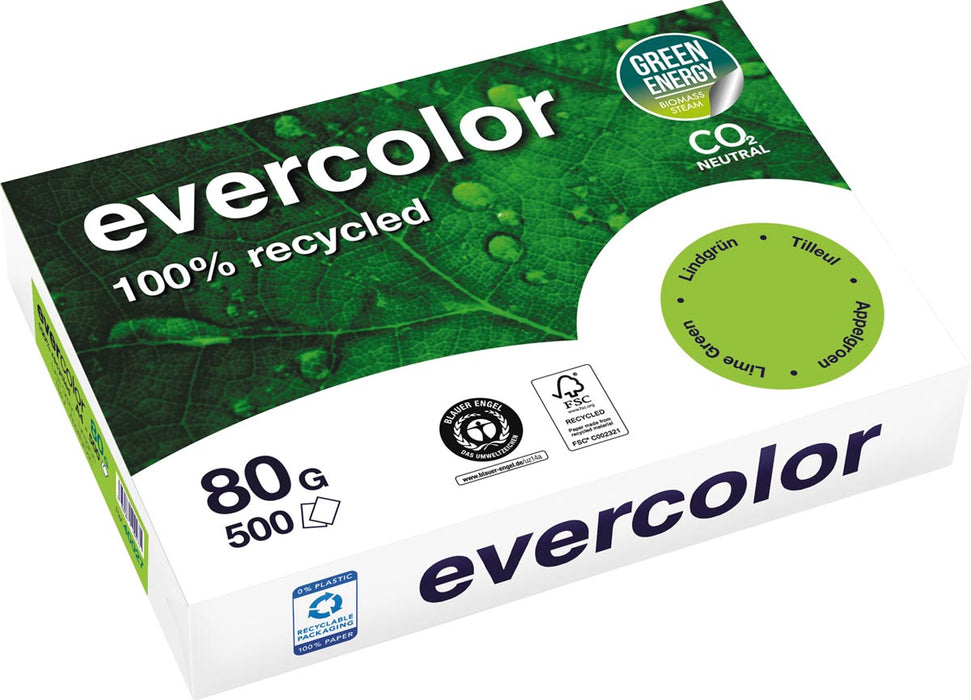 Clairefontaine Evercolor, gekleurd gerecycled papier, A4, 80 g, 500 vellen, appelgroen