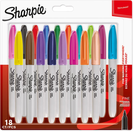 Sharpie permanente marker, fijn, blister van 18 stuks in geassorteerde kleuren 12 stuks, OfficeTown