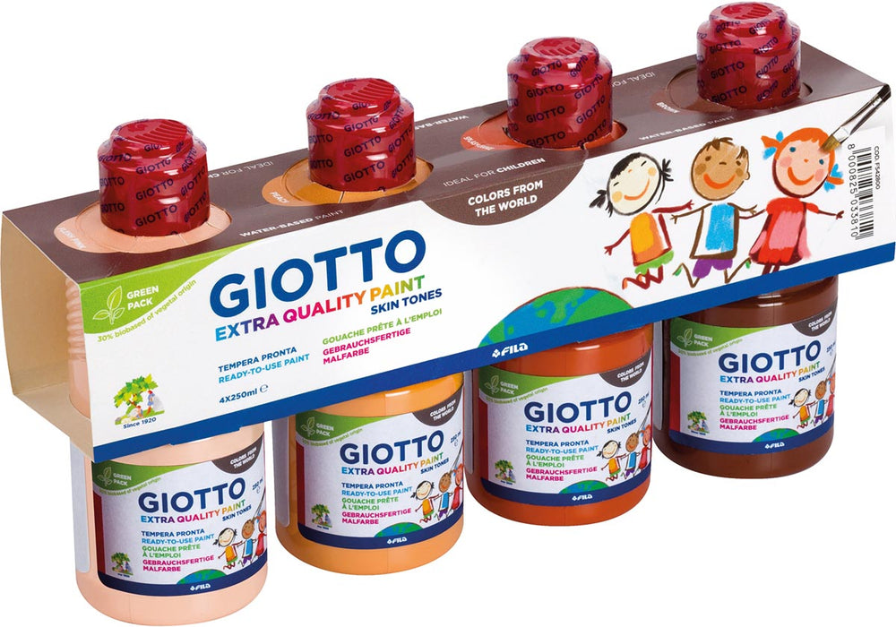 Giotto Extra Kwaliteit Huidtinten plakkaatverf, 250 ml, set van 4 flesjes