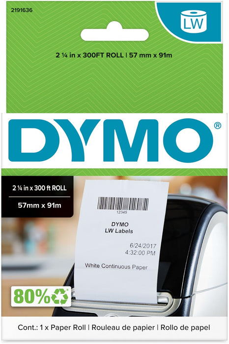 Dymo doorlopende labelrol LabelWriter, wit, ft 57 mm x 91 m