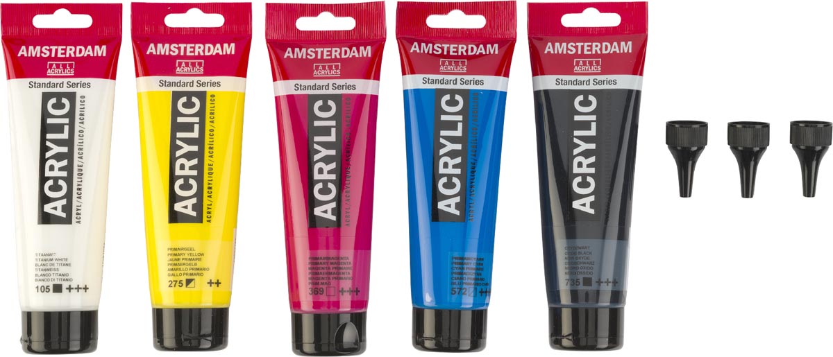 Amsterdam acrylverf primair 120 ml, 5 tubes + 3 tuiten 6 stuks, OfficeTown