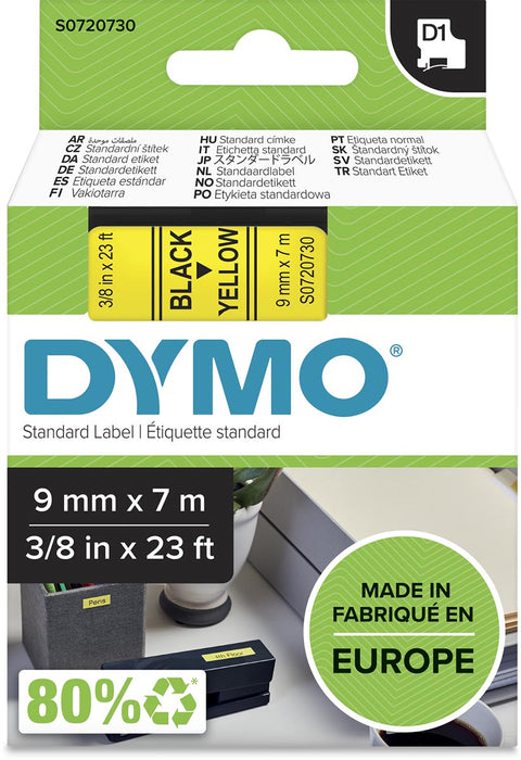 Dymo D1-tape 9 mm, zwart op geel