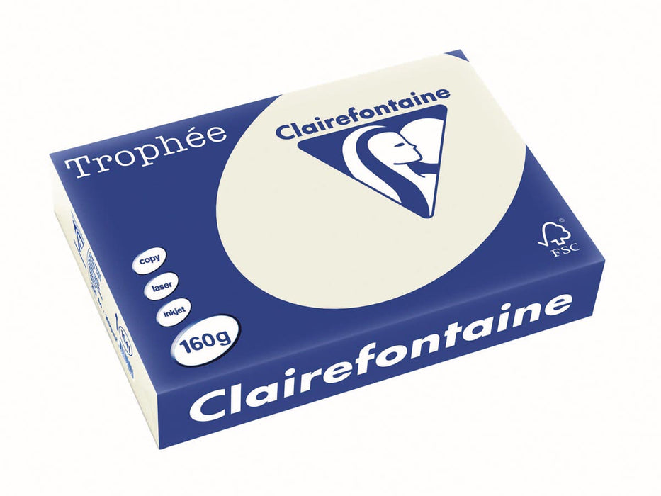 Clairefontaine Trophée Pastel, gekleurd papier, A4, 160 g, 250 vel, parelgrijs 4 stuks