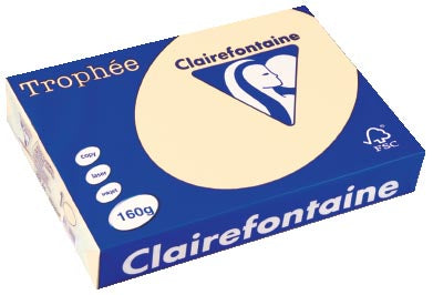 Clairefontaine Trophée Pastel, gekleurd papier, A4, 160 g, 250 vel, crème 4 stuks, OfficeTown