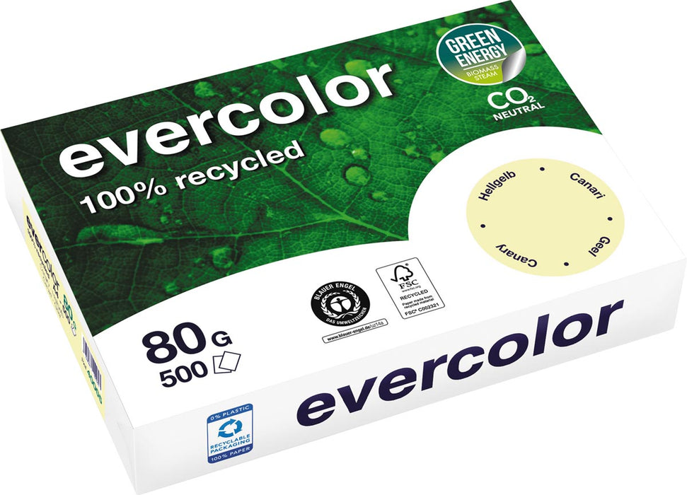 Clairefontaine Evercolor, gekleurd gerecycled papier, A4, 80 g, 500 vellen, geel