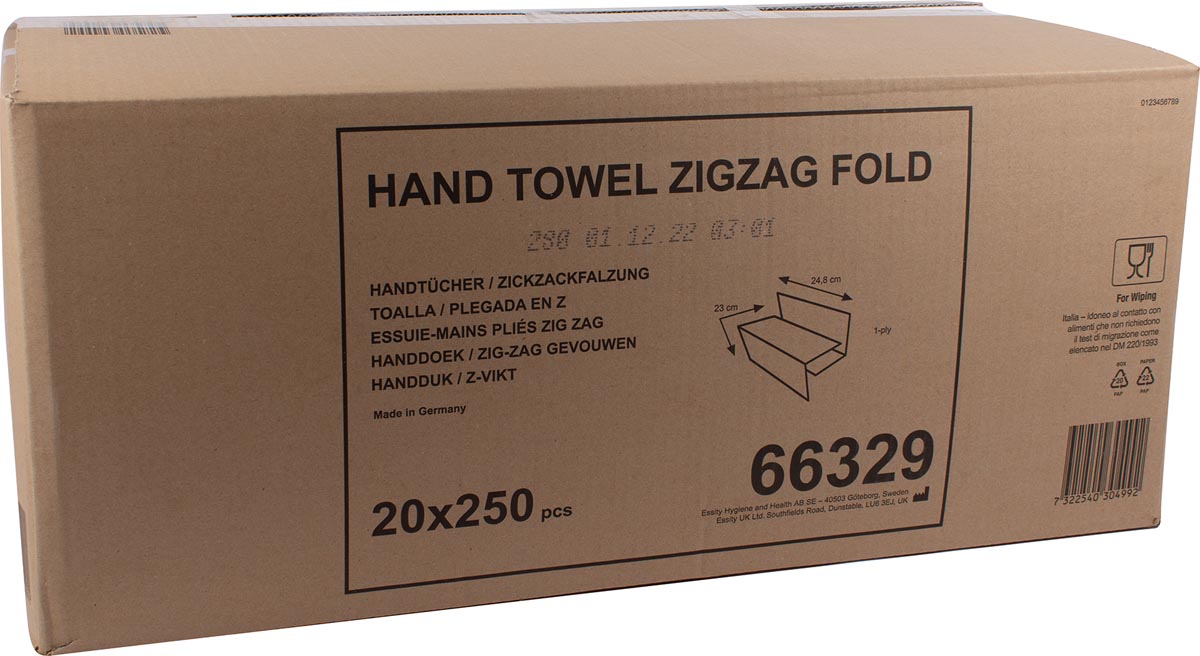 Handdoek ZZ-vouw, 1-laags, 250 vel per wikkel, 20 stuks