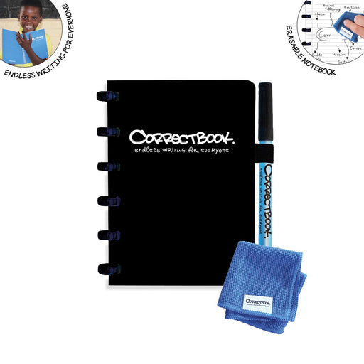 Correctbook A6 Original: uitwisbaar / herbruikbaar notitieboek, gelijnd, Ink Black (zwart) 40 stuks, OfficeTown