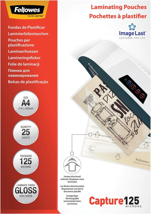 Fellowes lamineerhoes Capture125 ft A4, 250 micron (2 x 125 micron), pak van 25 stuks - OfficeTown