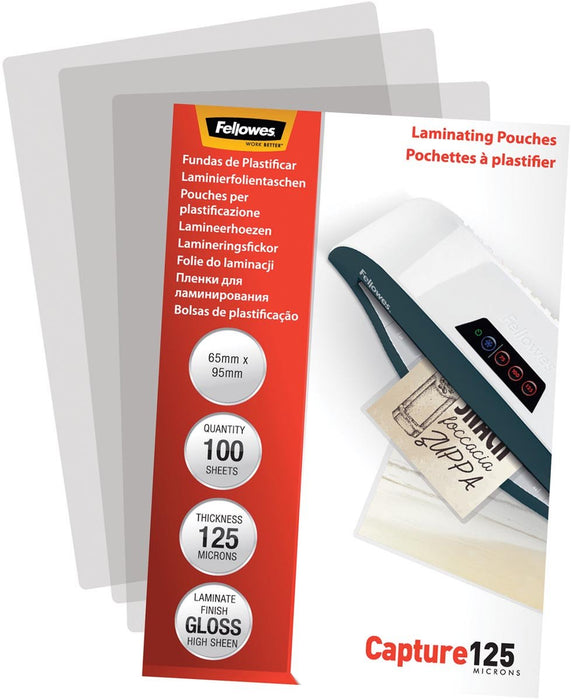 Fellowes lamineerhoezen Capture125 ft 65 x 95 mm, 250 micron (2 x 125 micron), pak van 100 stuks - OfficeTown