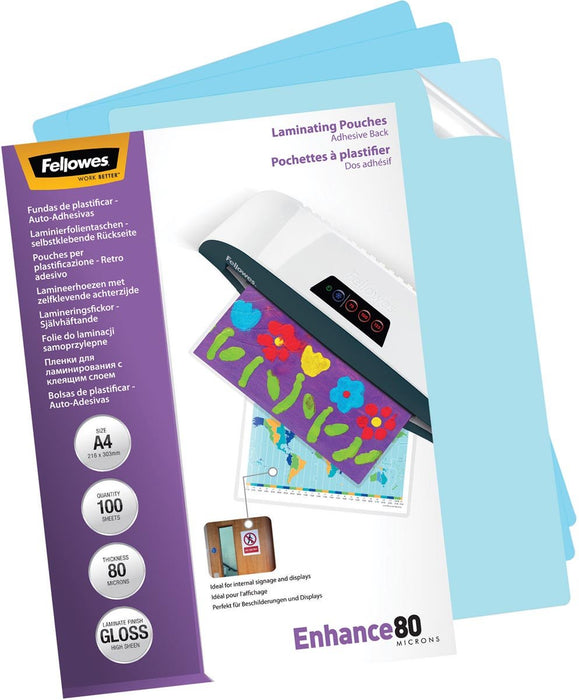 Fellowes zelfklevende lamineerhoezen Enhance80 A4, 160 micron (2 x 80 micron), 100 stuks - OfficeTown