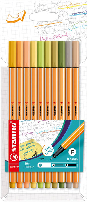STABILO point 88 fineliner, 10-delige set in zachte kleuren met kartonnen etui