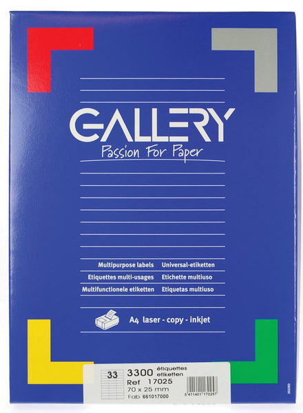 Gallery  witte etiketten 70 x 25 mm (b x h), rechte hoeken, doos van 3.300 etiketten