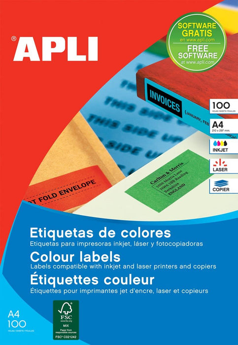 Gekleurde etiketten Apli Ft 105 x 148 mm (b x h), groen, 80 stuks, 4 per blad, etui van 20 blad - OfficeTown