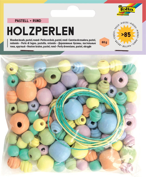 Houten kralen van Folia, pastelkleuren, blister van 84 stuks in diverse maten - OfficeTown