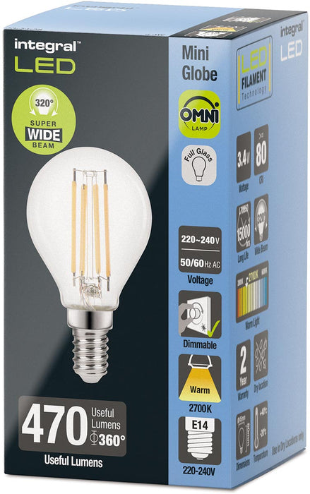Integrale Mini Globe LED - lamp E14, dimbaar, 2.700 K, 3,4 W, 470 lumen - OfficeTown