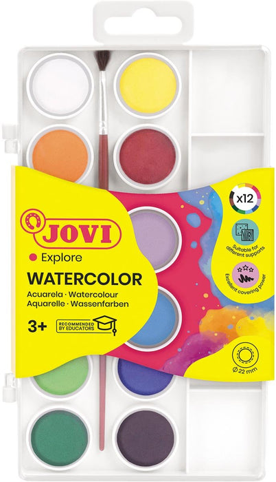 Jovi aquarelverf, 12 napjes + penseel met doos - OfficeTown