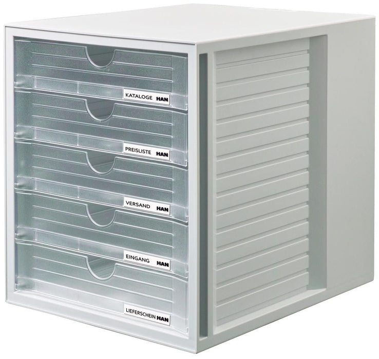 Ladenblok Systembox met 5 gesloten laden, lichtgrijs/transparant - 27,5 x 33 x 32 cm - OfficeTown