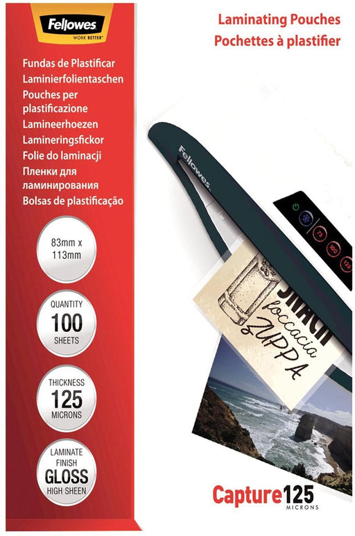 Lamineerhoes Fellowes Capture125 ft 83 x 113 mm, 250 micron (2 x 125 micron), pak van 100 stuks - OfficeTown
