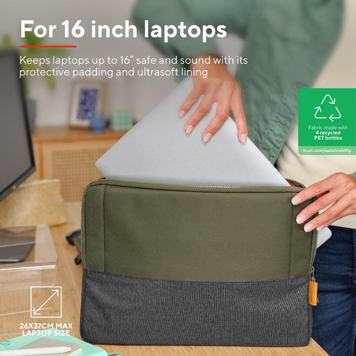 Laptop hoes voor 16 inch laptops, groen met dun ontwerp - OfficeTown