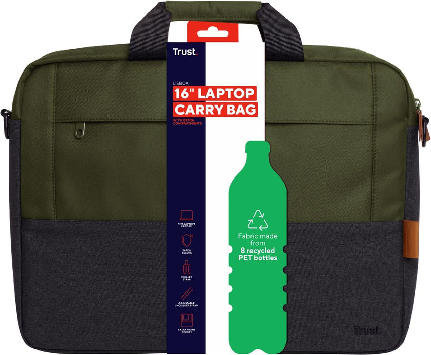 Laptoptas Lisboa voor 16 inch laptops - Groene polyester tas met extra compartimenten - OfficeTown