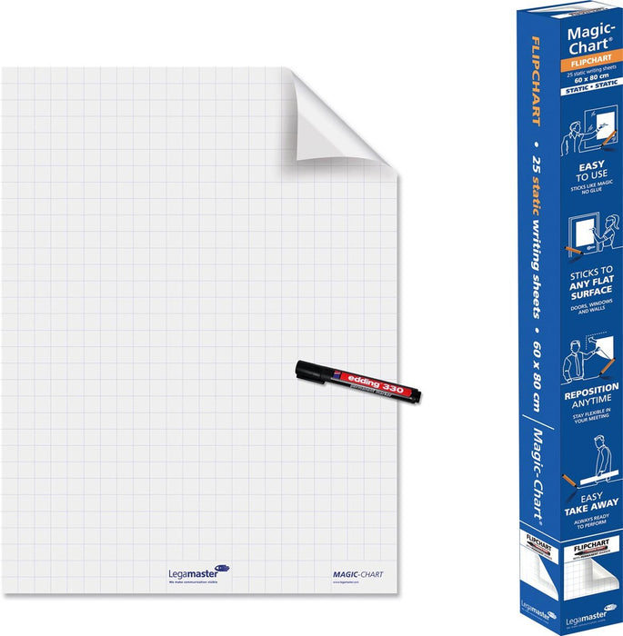 Legamaster Magic - Chart flipchart folie, ft 60 x 80 cm, wit, geruit, rol van 25 vel - OfficeTown