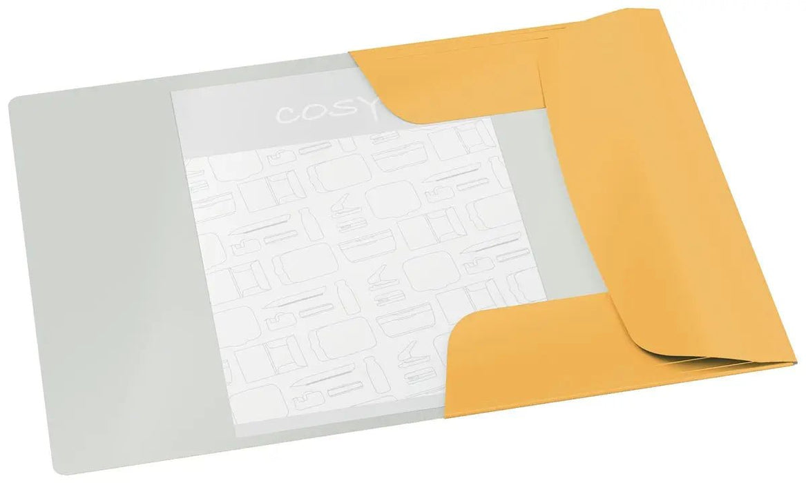 Leitz Cosy elastomap met 3 kleppen, uit karton, ft A4, geel : Leitz Cosy elastomap met zacht aanvoelende lamineerlaag, ft A4, warm geel - OfficeTown