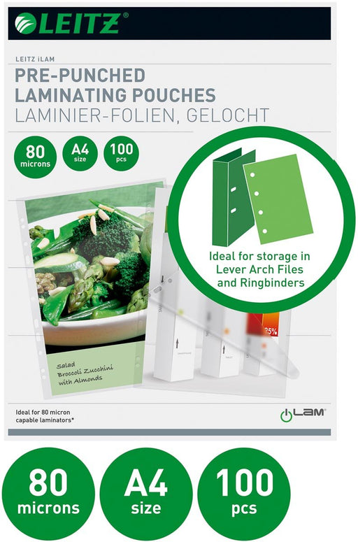 Leitz iLAM lamineerhoes ft A4, 160 micron (2 x 80 micron), geperforeerd, pak van 100 stuks - OfficeTown