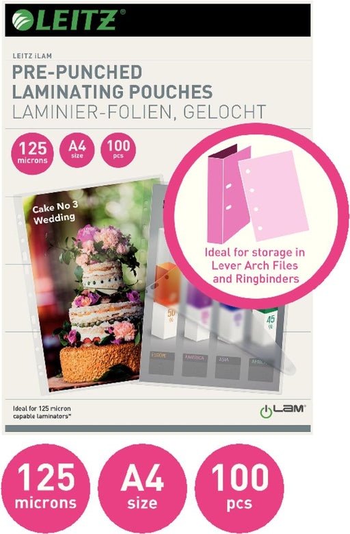 Leitz iLAM lamineerhoes ft A4, 250 micron (2 x 125 micron), geperforeerd, pak van 100 stuks - OfficeTown