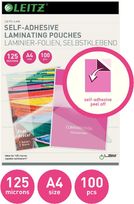 Leitz iLAM lamineerhoes ft A4, 250 micron (2 x 125 micron), zelfklevend, pak van 100 stuks - OfficeTown