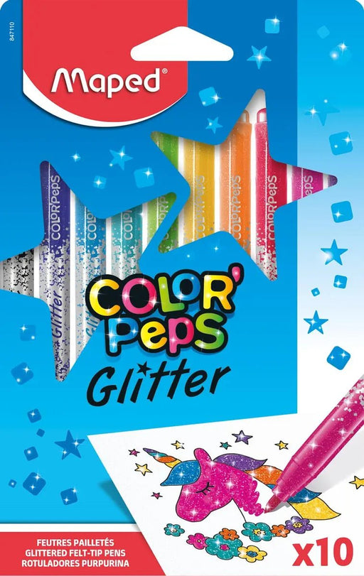 Maped Color'Peps Glitter viltstiften, set van 10 stuks, diverse kleuren - OfficeTown