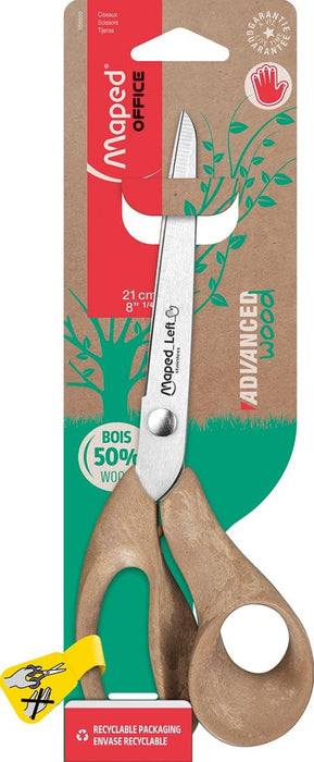 Maped schaar Advanced Wood 21 cm, asymmetrische ogen, voor linkshandigen met ecologische verpakking - OfficeTown