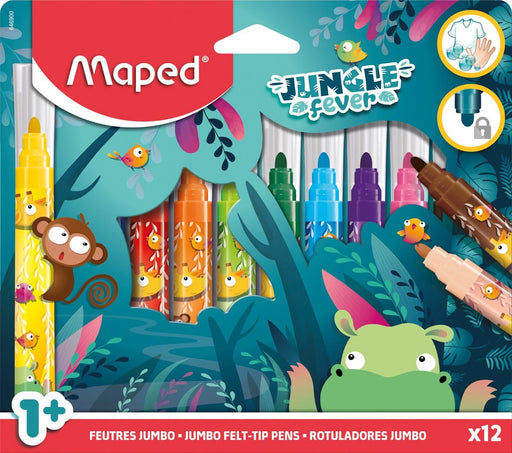Maped viltstift Jungle Fever Jumbo, etui van 12 stuks, assorti - OfficeTown