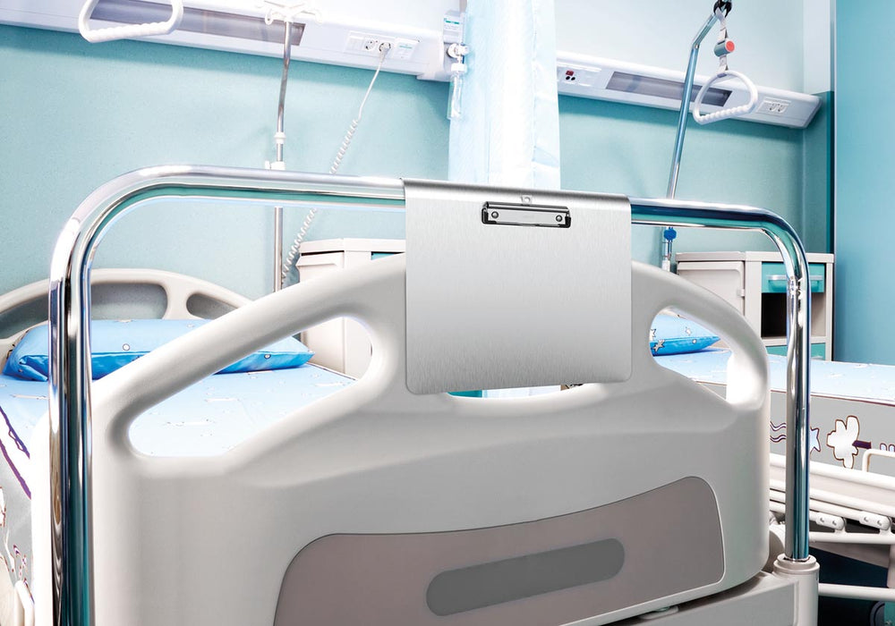 MAUL klemplaat aluminium Medic A4 liggend, rond gebogen ophanging aan de lange zijde, RVS klem - OfficeTown
