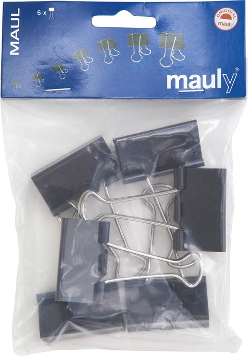 MAUL papierklem foldback 40mm blister 6 zwart - OfficeTown