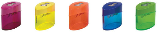 M+R potloodslijper Elliptic Swing, 2 gaats, met reservoir, doos van 10 stuks, geassorteerde kleuren - OfficeTown