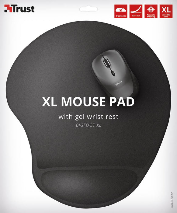 Muismat Trust BigFoot XL met ergonomische gel polssteun, zwart - OfficeTown