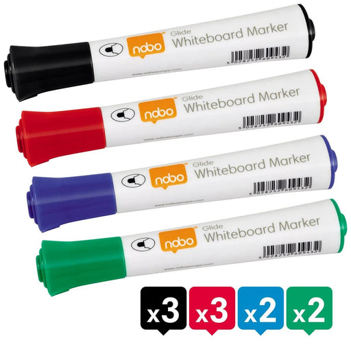 Nobo Glide whiteboardmarker, ronde punt, pak van 10 stuks, geassorteerde kleuren - OfficeTown