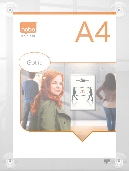 Nobo Premium Plus Acryl Informatiebord verplaatsbaar, wandgemonteerd, A4 - formaat met zuignapbevestiging - OfficeTown