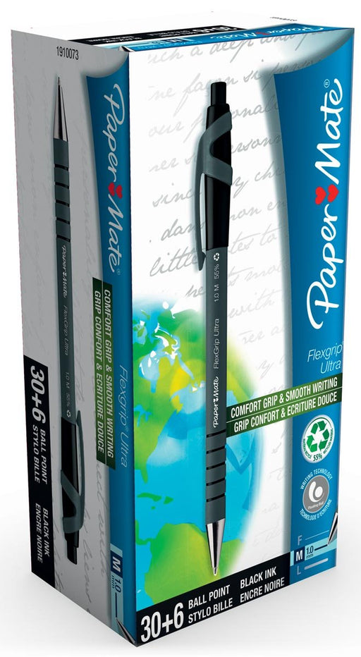 Paper Mate balpen Flexgrip Ultra RT zwart, doos 30 + 6 stuks gratis - OfficeTown