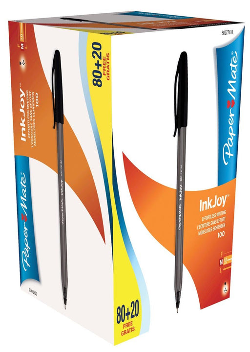 Paper Mate balpen InkJoy 100 met dop, zwart, doos 80 + 20 gratis - OfficeTown