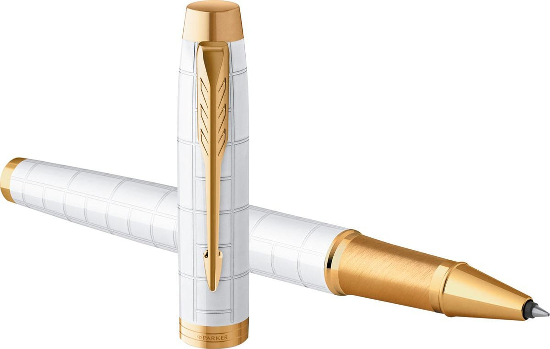 Parker IM Premium roller, fijn, in cadeauverpakking, Parel (wit/goud) - OfficeTown