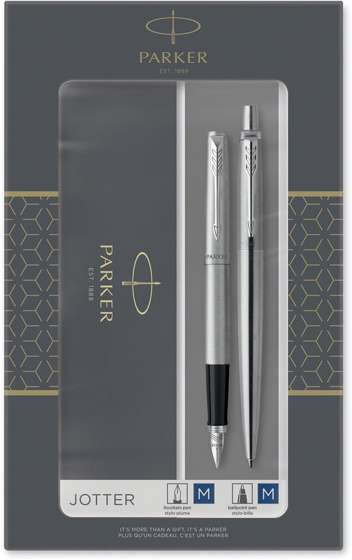 Parker Jotter geschenkdoos duoset, vulpen en balpen, zilver - OfficeTown