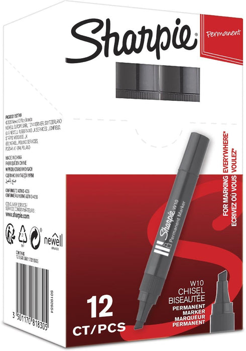 Permanent marker Paper Mate W10 zwart 12 stuks met schuine punt - OfficeTown
