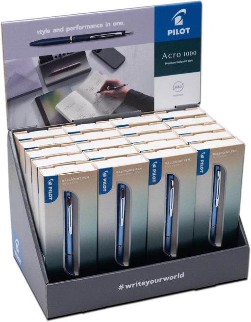 Pilot balpen Acro 1000, medium punt, display met 20 stuks, assorti - OfficeTown