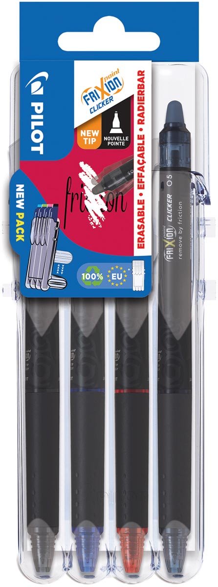Pilot FriXion Point Clicker 05 2 Go intrekbare roller, fijne punt, blister met 4 stuks - OfficeTown
