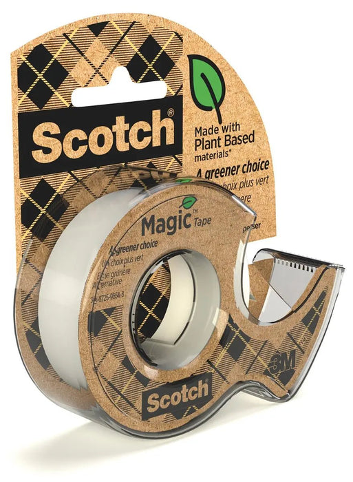 Plakband met Magic Tape een groenere keuze ft 19 mm x 15 m, op dispenser van 100 % gerecycled plastic met watergedragen, solventvrije lijm 50 % uit hout Ecologische verpakking: ja - OfficeTown