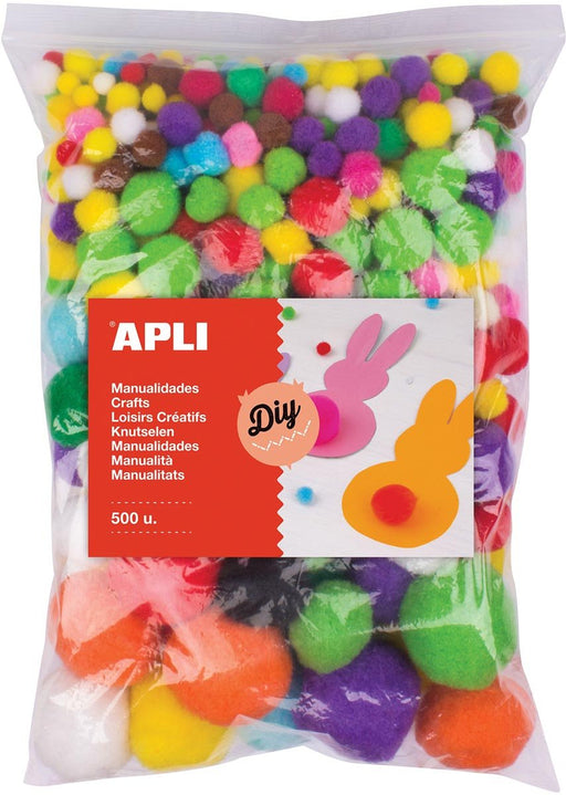 Pompons van Apli, zakje met 500 stuks in verschillende kleuren en maten - OfficeTown