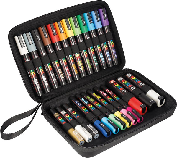 Posca verfstift in luxe koffer, 24 stuks, assorti met diverse schrijfbreedtes